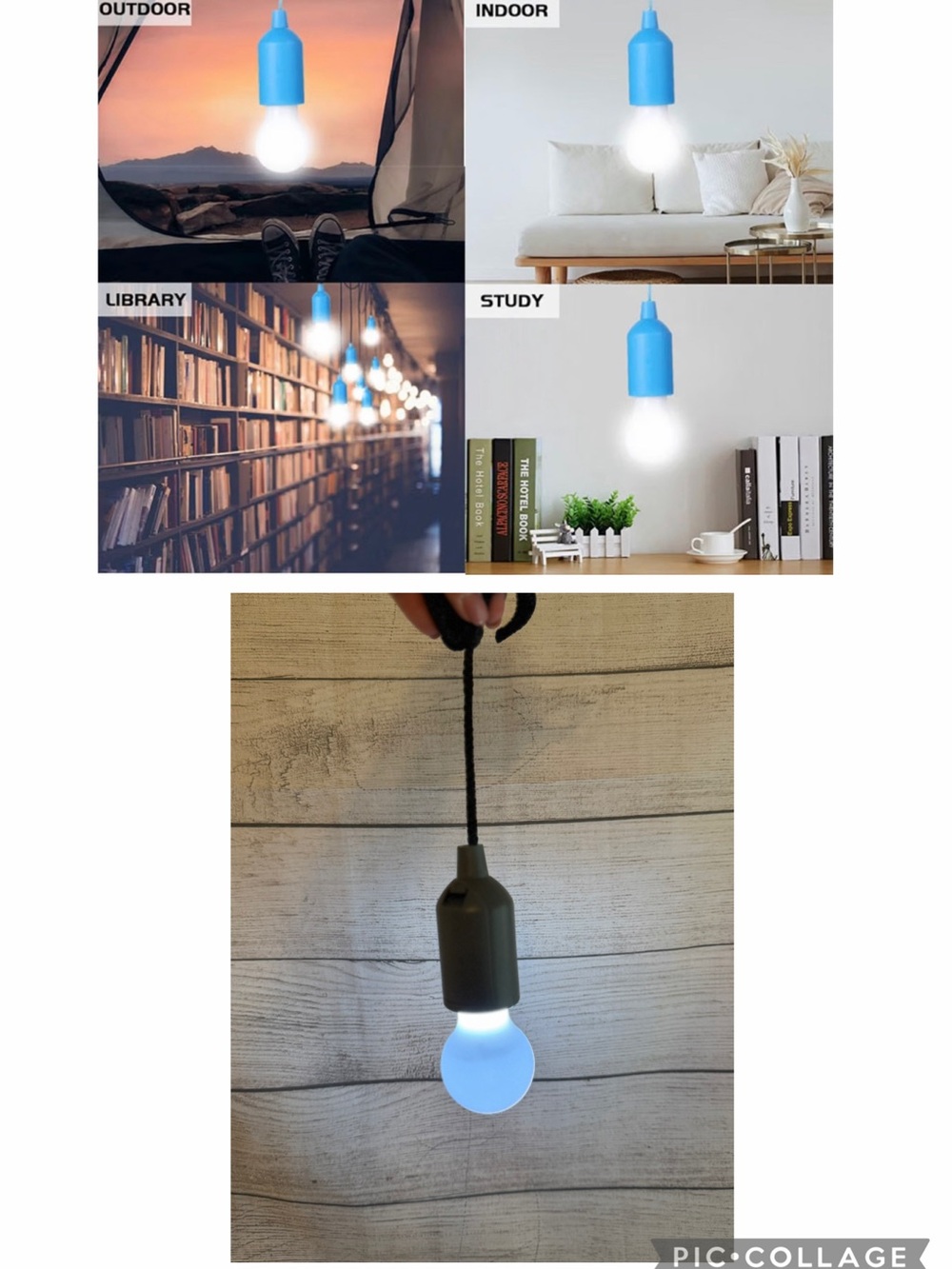 Pack of 3 Grey LED Hanging Bulb Party Lights - Portable Decorative Hanging Lamp